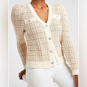 Express puff sleeve jewel button sweater jacket